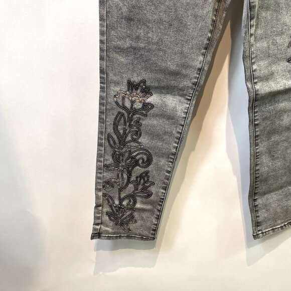 DG2 Diane Gilman Jeans Womens High Rise Floral Sequin Denim Gray Wash Sz 8 NWT - Picture 3 of 9